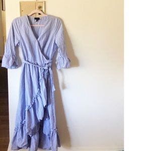 Who What Wear Pinstripe Ruffle Wrap Dress XS
